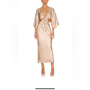 Elegant Satin Tie-Front Midi Dress